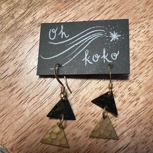 Gold and Black Triangle Earrings